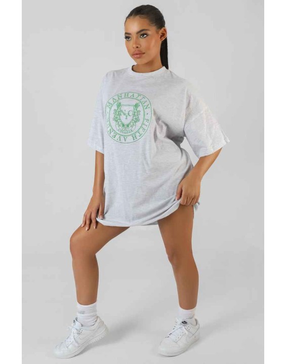 Manhattan Embroidered T-Shirt Dress Oatmeal Marl