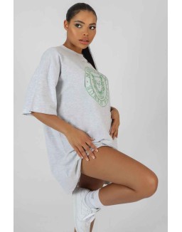 Manhattan Embroidered T-Shirt Dress Oatmeal Marl