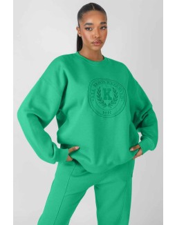 Kaiia Oversized Tonal Embroidered Sweatshirt Green