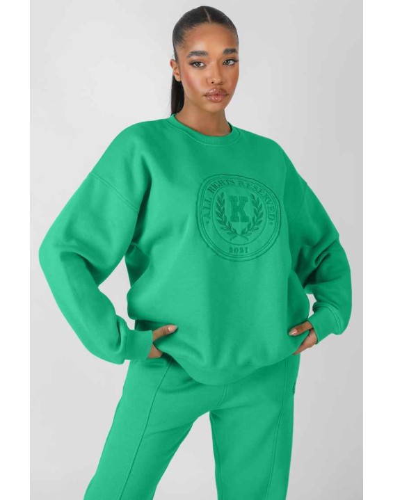Kaiia Oversized Tonal Embroidered Sweatshirt Green