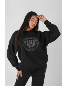 Kaiia Oversized Tonal Embroidered Sweatshirt Black