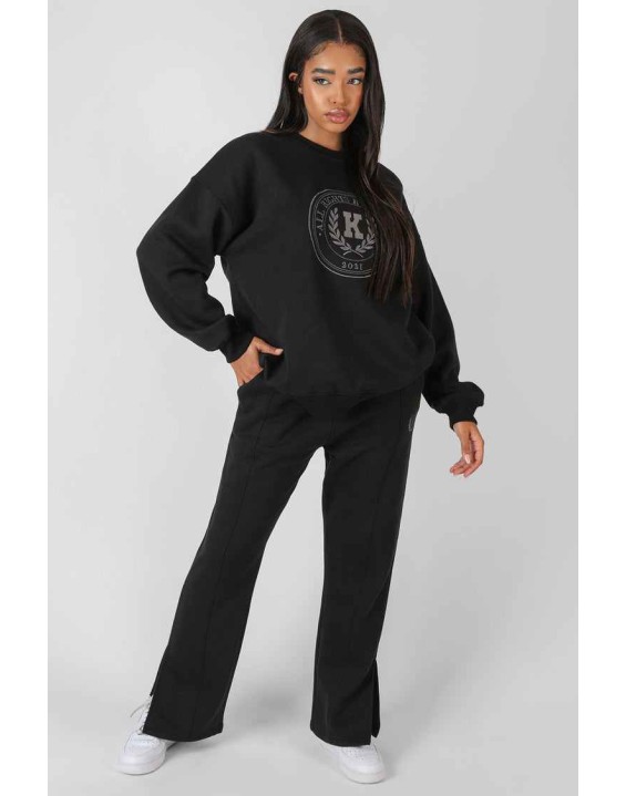 Kaiia Tonal Embroidered Joggers Black