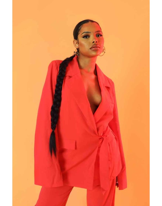Wrap Waist Blazer Coral