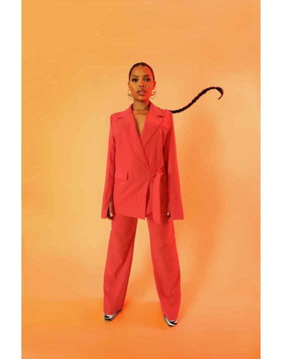 Wrap Waist Blazer Coral