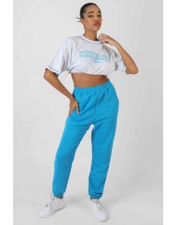 Chicago Elasticated Hem Cropped T-Shirt Oatmeal Marl