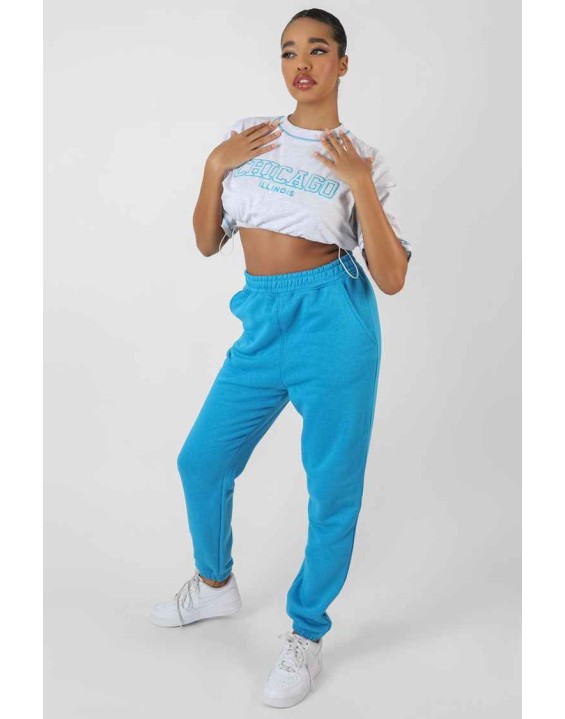 Chicago Elasticated Hem Cropped T-Shirt Oatmeal Marl