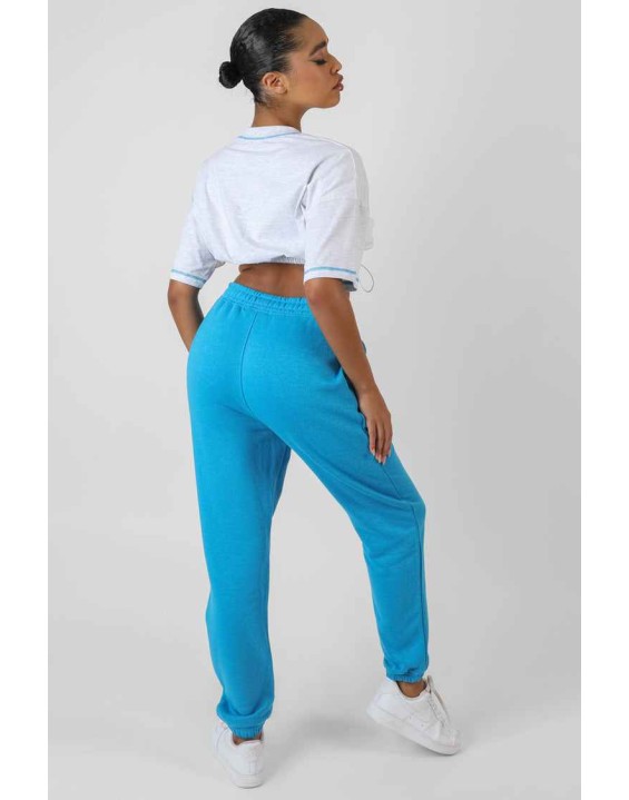 Chicago Elasticated Hem Cropped T-Shirt Oatmeal Marl