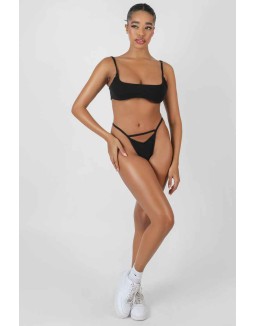 Cut Out V Front Thong Black
