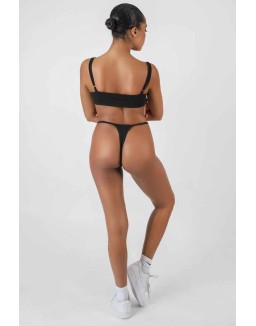 Cut Out V Front Thong Black