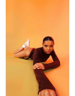 Ruched Side Lounge Top Chocolate
