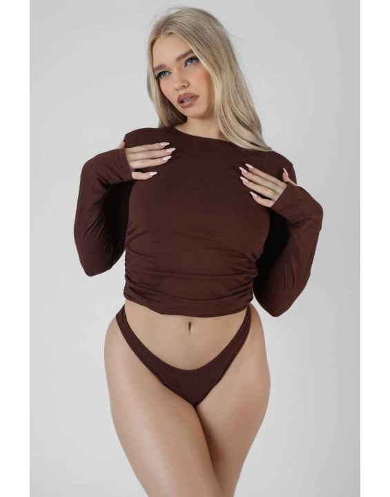 Ruched Side Lounge Top Chocolate