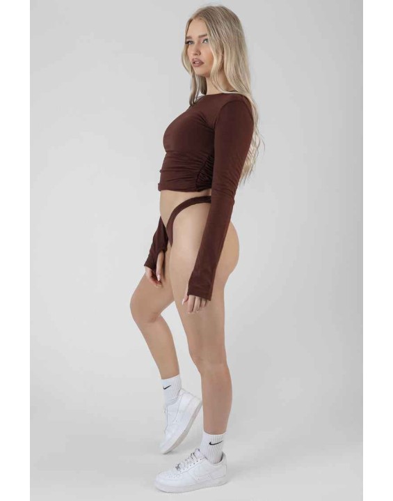 Ruched Side Lounge Top Chocolate