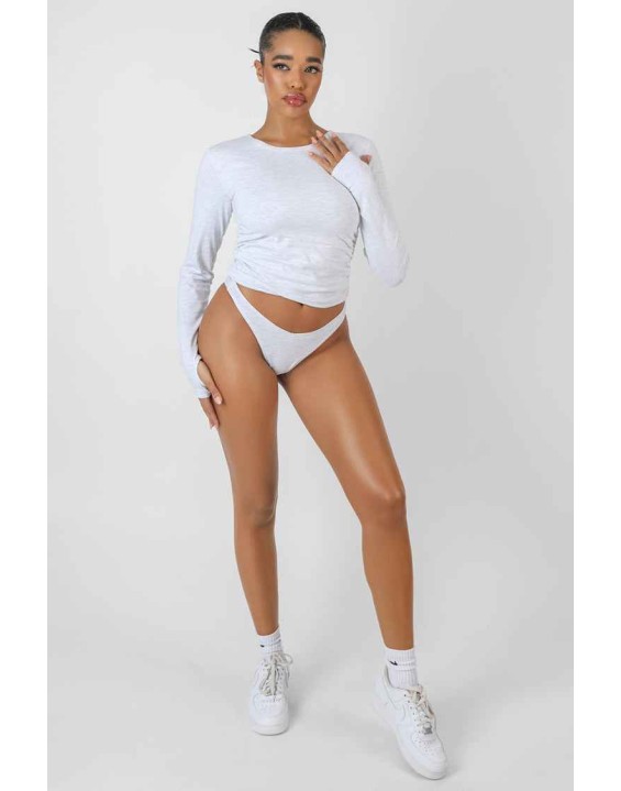 Ruched Side Lounge Top Oatmeal Marl
