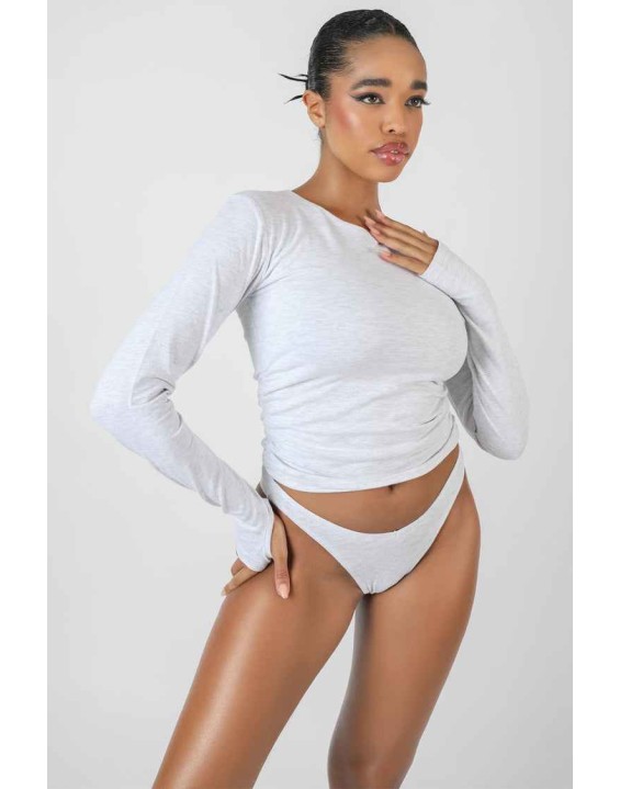 Ruched Side Lounge Top Oatmeal Marl