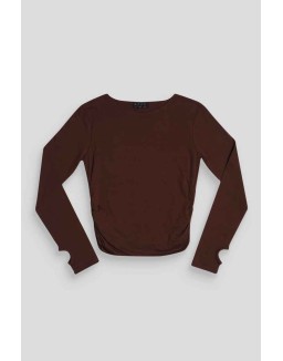 Curve Ruched Side Lounge Top Chocolate