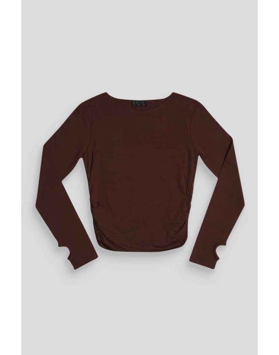Curve Ruched Side Lounge Top Chocolate