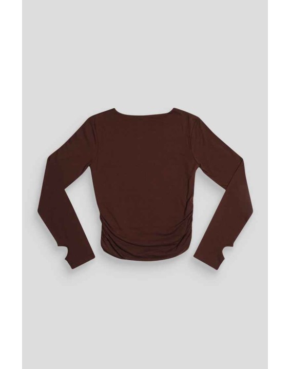 Curve Ruched Side Lounge Top Chocolate