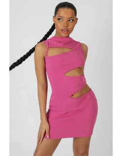 Asymmetric Cut Away Mini Dress Magenta