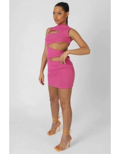 Asymmetric Cut Away Mini Dress Magenta