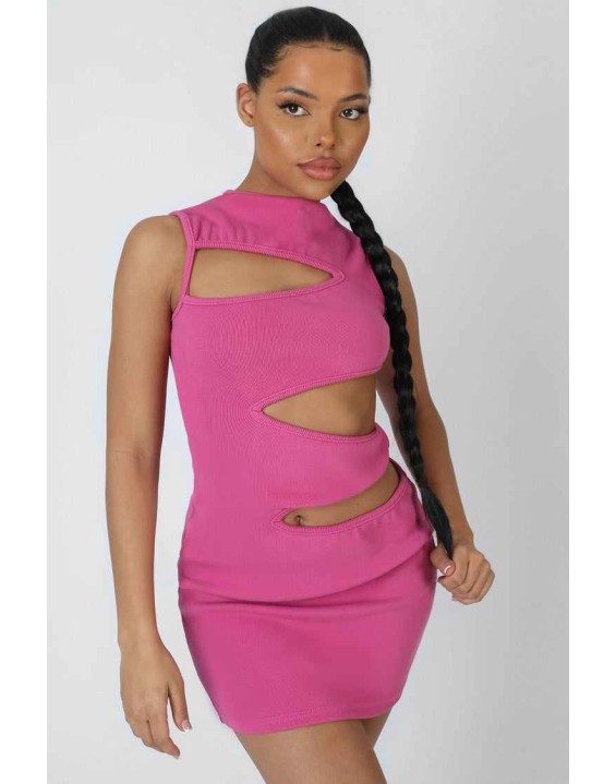 Asymmetric Cut Away Mini Dress Magenta