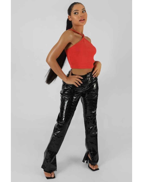 Halter Neck Strappy Crop Top Coral