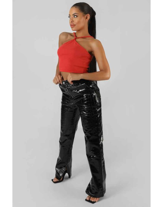 Halter Neck Strappy Crop Top Coral