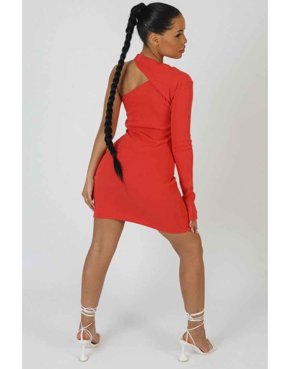 Asymmetric Layer Mini Dress Coral