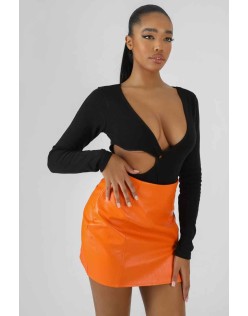 Twist Bust Waist Cutout Bodysuit Black
