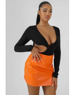 Twist Bust Waist Cutout Bodysuit Black