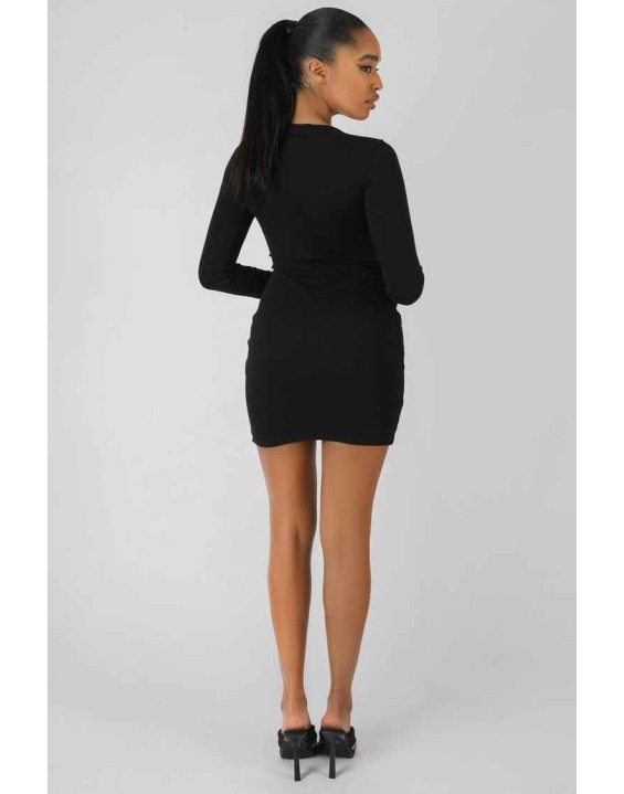 Bull Ring Detail Long Sleeve Mini Dress Black