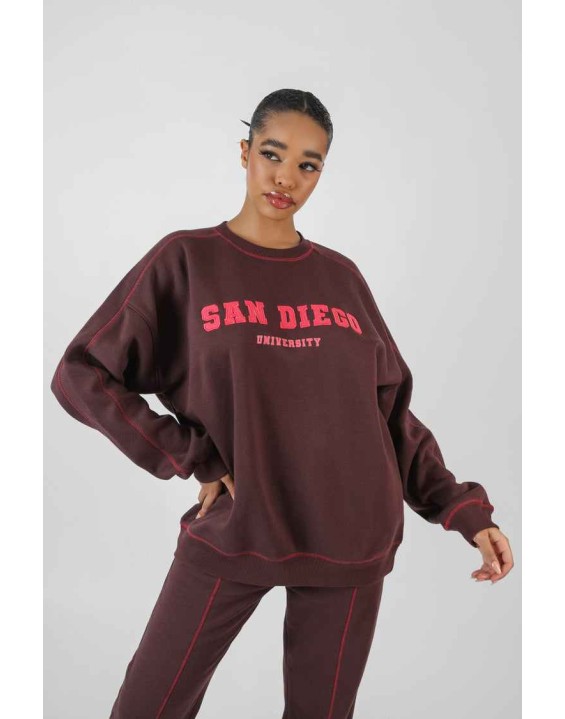 San Diego Contrast Stitch Sweatshirt Aubergine