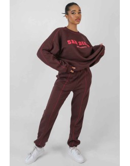 San Diego Contrast Stitch Sweatshirt Aubergine