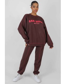 Contrast Stitch 90'S Joggers Aubergine