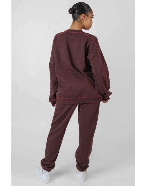 Contrast Stitch 90'S Joggers Aubergine