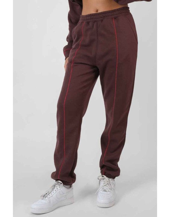 Contrast Stitch 90'S Joggers Aubergine