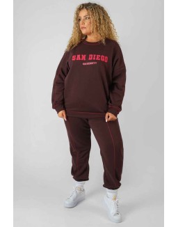 Curve Contrast Stitch 90'S Joggers Aubergine