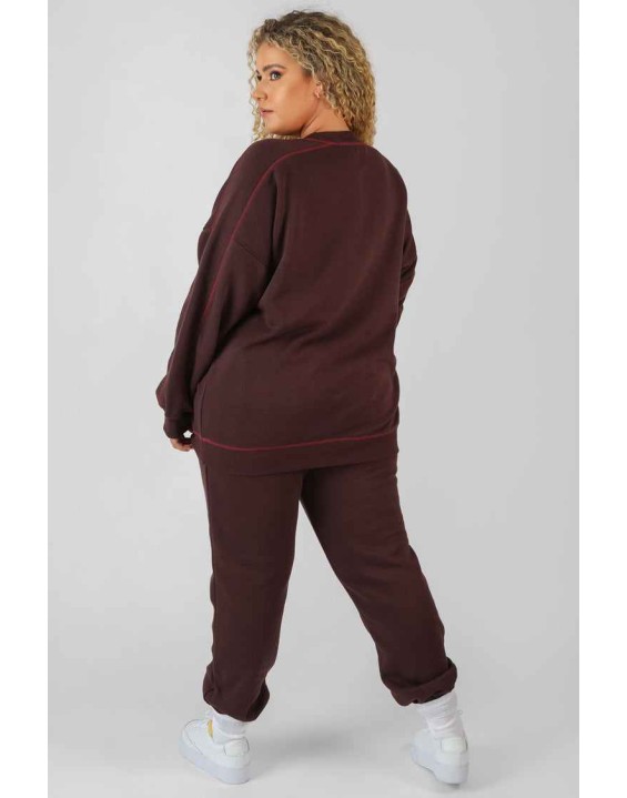 Curve Contrast Stitch 90'S Joggers Aubergine