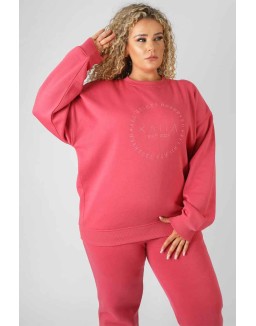 Curve Tonal Embroidery Sweatshirt Coral