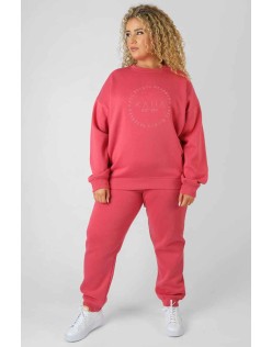 Curve Tonal Embroidery Sweatshirt Coral