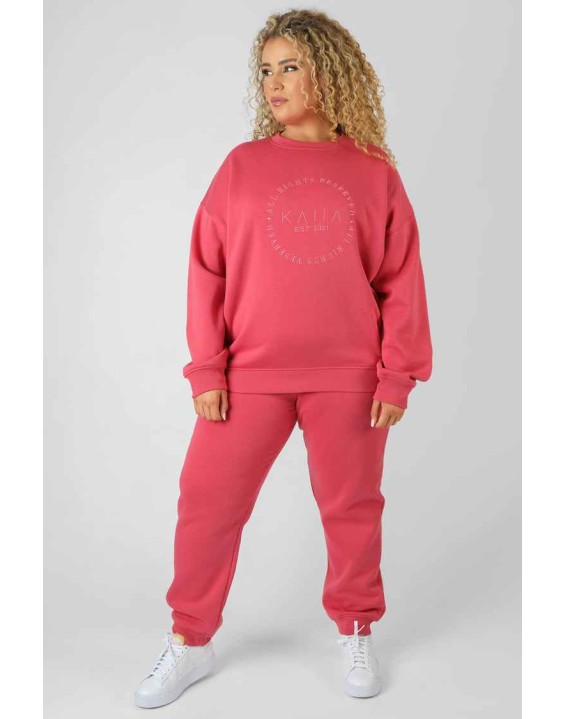 Curve Tonal Embroidery Sweatshirt Coral