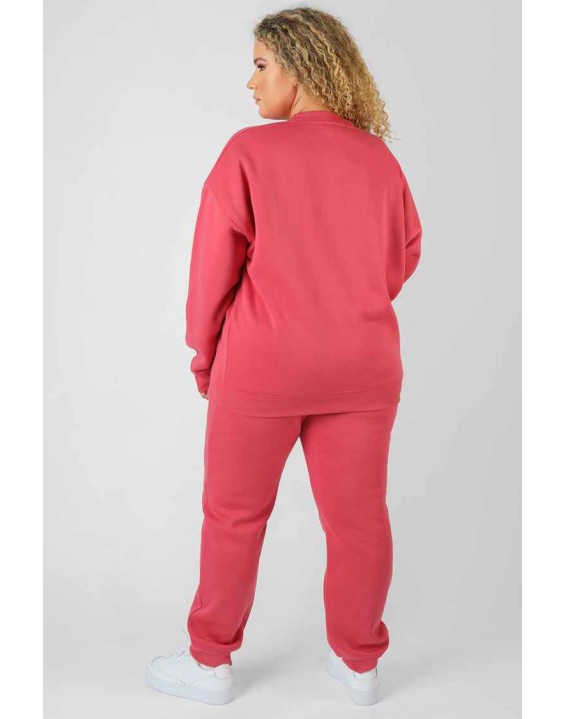 Curve Tonal Embroidery Sweatshirt Coral
