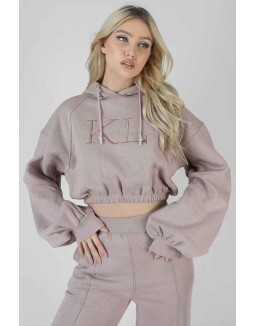 Cropped Tonal Embroidery Hoodie Ash