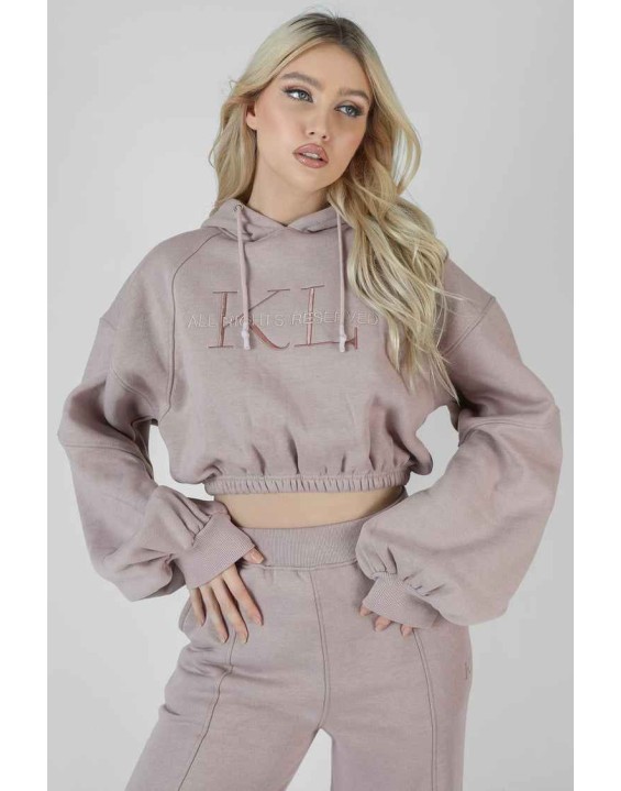 Cropped Tonal Embroidery Hoodie Ash