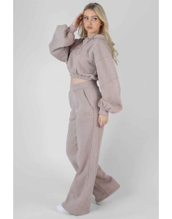 Cropped Tonal Embroidery Hoodie Ash