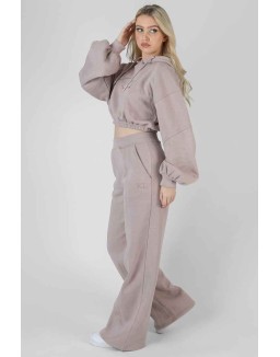 Cropped Tonal Embroidery Hoodie Ash