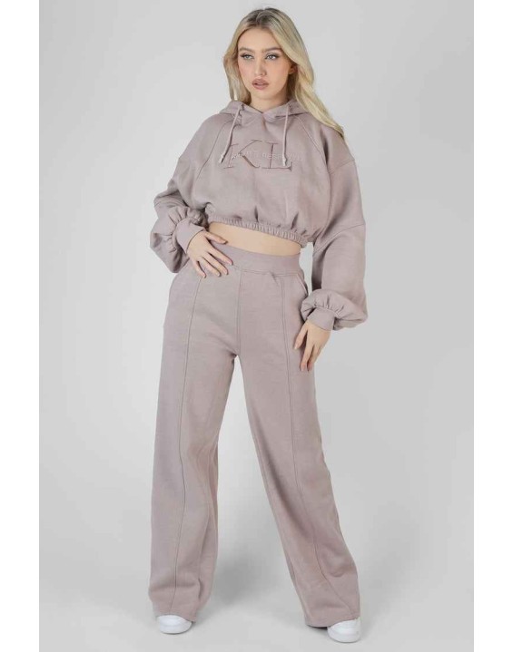 Cropped Tonal Embroidery Hoodie Ash