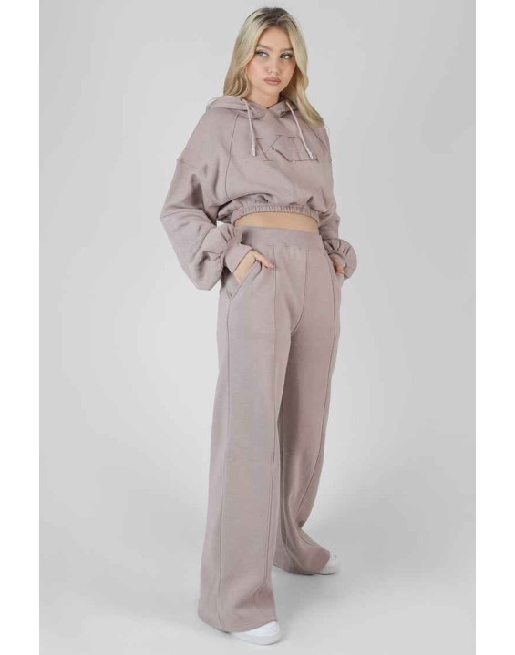 Cropped Tonal Embroidery Hoodie Ash