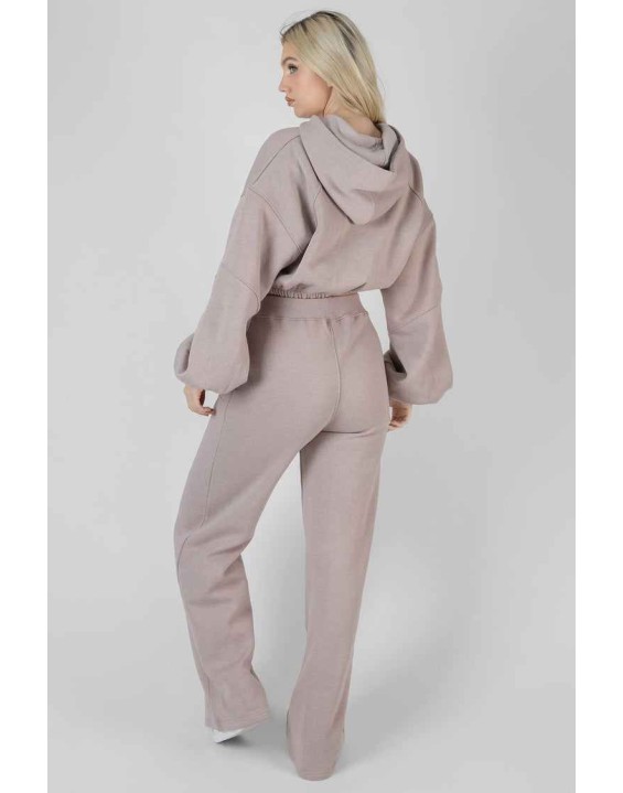 Cropped Tonal Embroidery Hoodie Ash