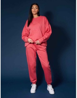 Tonal Embroidery Joggers Coral