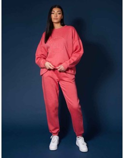 Tonal Embroidery Joggers Coral
